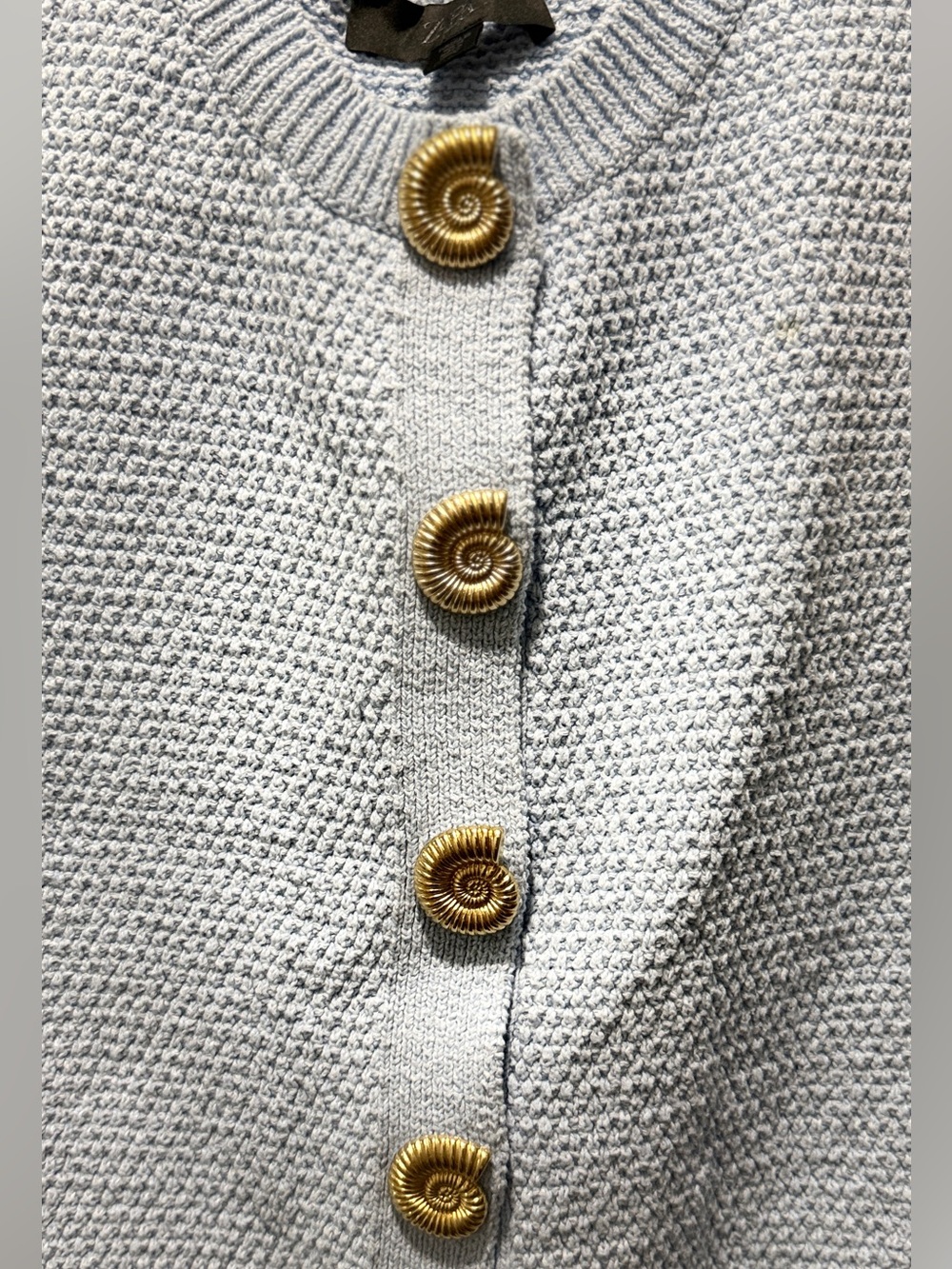 Zara Gold Shell Button Structured  Knit Vest - Baby Blue - Picture 4 of 7